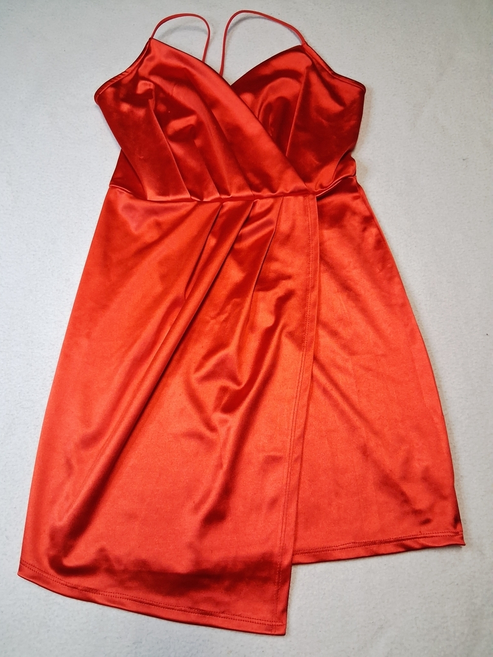 Revamped Red Satin Cami Wrap Mini Dress